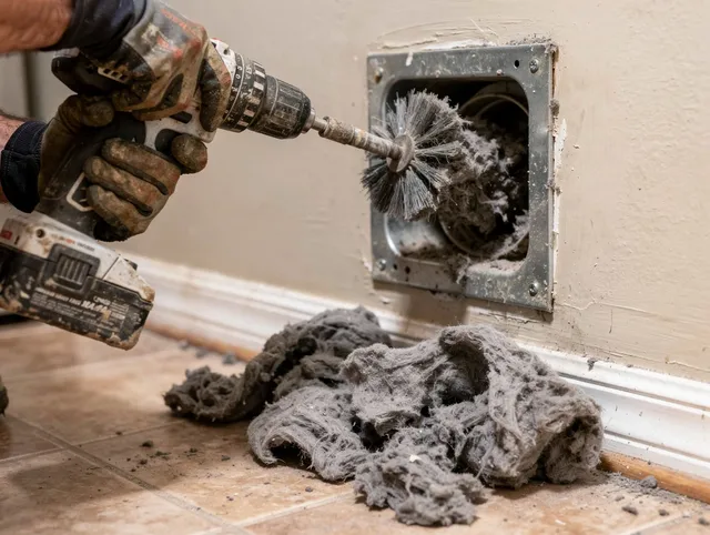 Certified North Port Dryer Vent Cleaning technician performing dryer vent cleaning in North Port