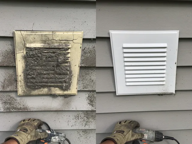 North Port Dryer Vent Cleaning technician installing high-quality dryer vent cover at a residential property in North Port