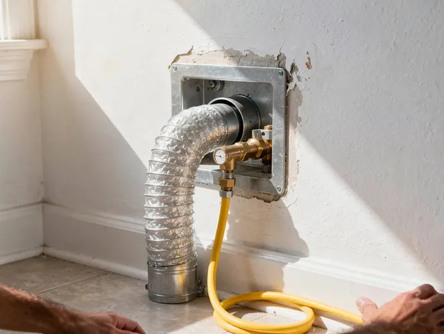 North Port Dryer Vent Cleaning certified technician performing specialized gas dryer vent cleaning in North Port